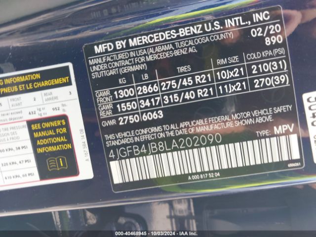 4JGFB4JB8LA202090 Mercedes-Benz GLE 350