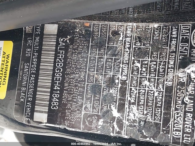 SALFR2BG9EH418483 Land Rover LR2