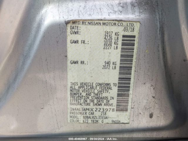 1N4AL3AP4JC223978 Nissan Altima 2.5 Sl