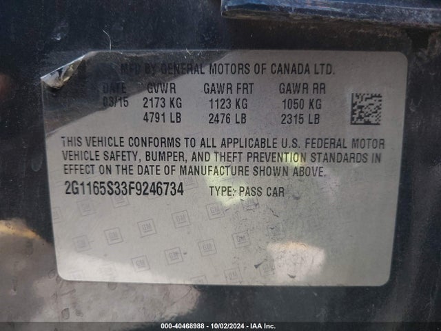 Chevrolet IMPALA 2LZ 2015 2G1165S33F9246734 Image 9