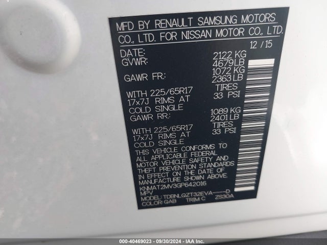 Nissan ROGUE SV 2016 KNMAT2MV3GP642016 Image 9