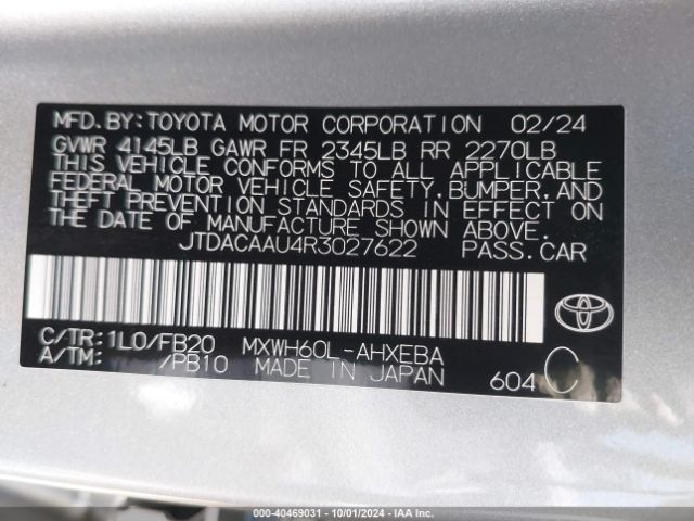 JTDACAAU4R3027622 Toyota Prius Le