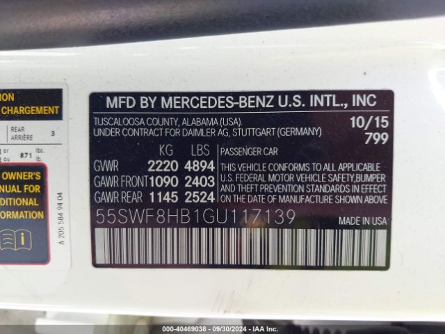 55SWF8HB1GU117139 Mercedes-Benz Amg C 63 S