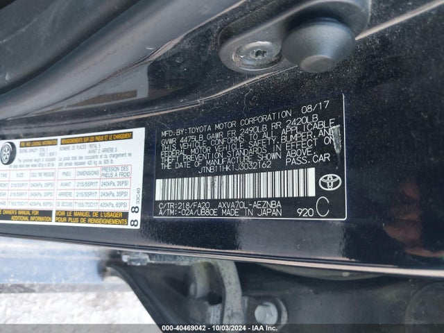 Toyota CAMRY LE 2018 JTNB11HK1J3032162 Image 9