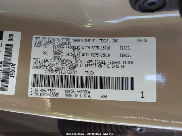 5TFDY5F11JX733724 Toyota Tundra Sr5 5.7l V8