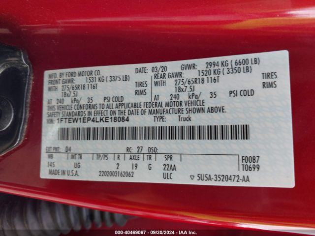 1FTEW1EP4LKE18084 Ford F150 Supercrew
