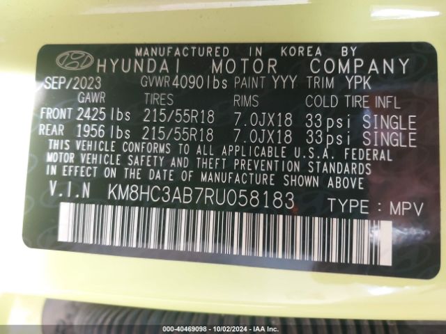 KM8HC3AB7RU058183 Hyundai Kona Sel