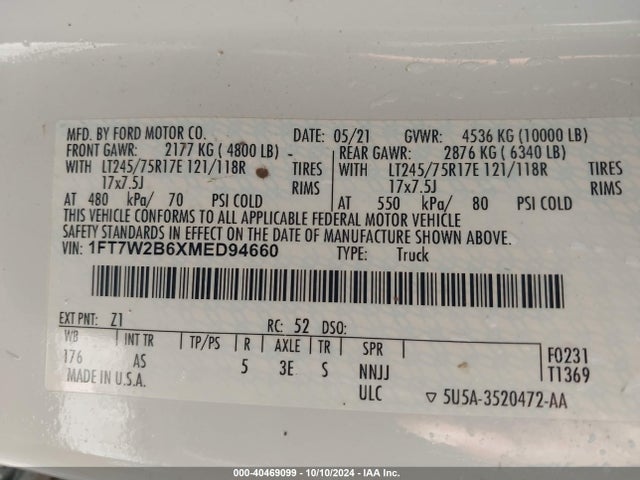 Ford F-250 Xl 2021 1FT7W2B6XMED94660 Image 9