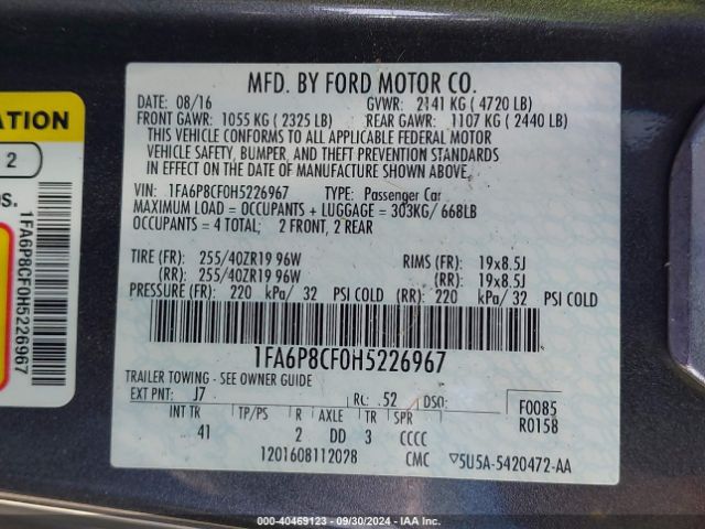 1FA6P8CF0H5226967 Ford Mustang Gt Premium