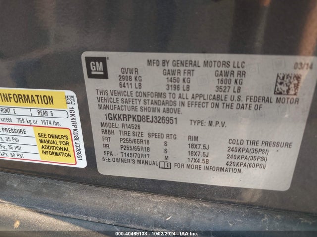 GMC Acadia Sle-2 2014 1GKKRPKD8EJ326951 Image 9