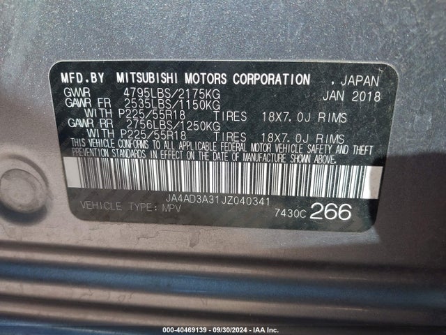 2018 MITSUBISHI OUTLANDER JA4AD3A31JZ040341 Photo 8
