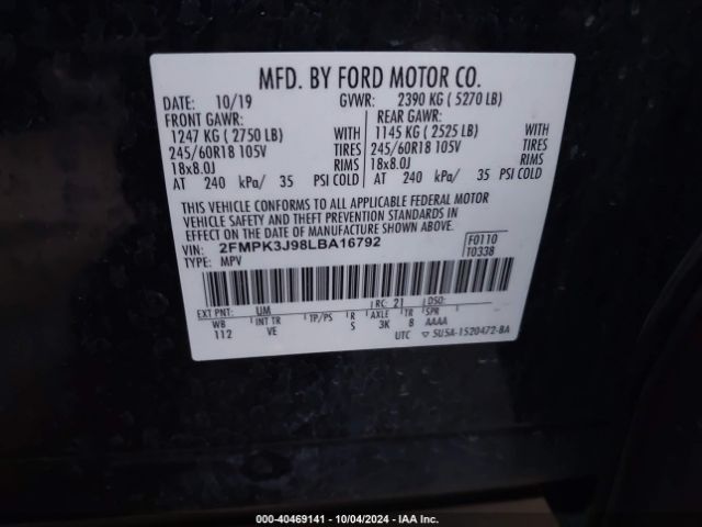 2FMPK3J98LBA16792 Ford EDGE SEL