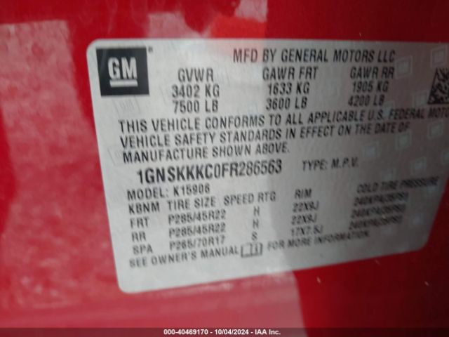 1GNSKKKC0FR286563 Chevrolet Suburban 1500 Ltz