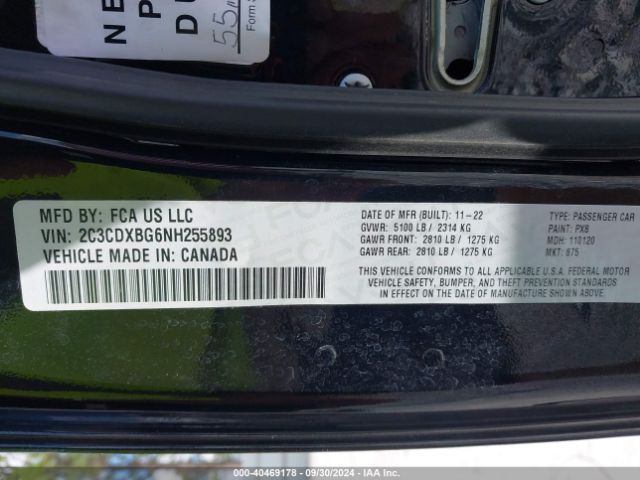 2C3CDXBG6NH255893 Dodge Charger Sxt Rwd
