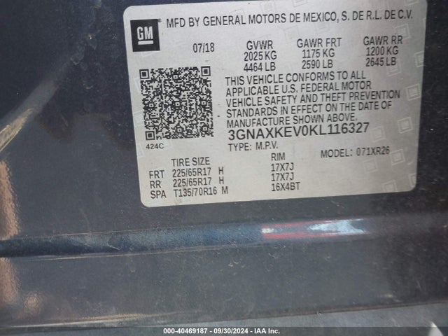 Chevrolet EQUINOX LT 2019 3GNAXKEV0KL116327 Image 9