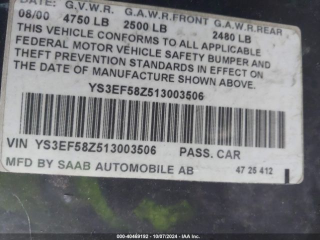 2001 SAAB 9-5 YS3EF58Z513003506 Photo 8