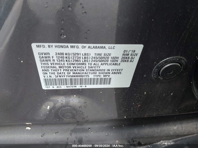 Honda Passport Ex-l 2019 5FNYF7H50KB000725 Image 9