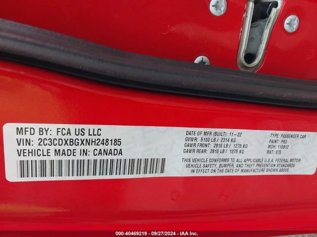 Dodge Charger Sxt Rwd 2022 2C3CDXBGXNH248185 Image 9