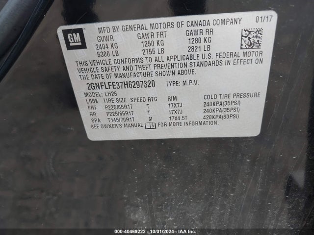 Chevrolet EQUINOX LT 2017 2GNFLFE37H6297320 Image 9