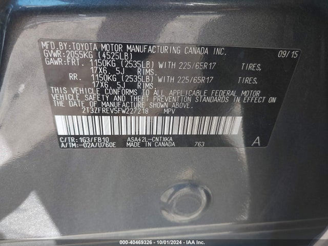 Toyota RAV4 LE 2015 2T3ZFREV5FW227218 Image 9