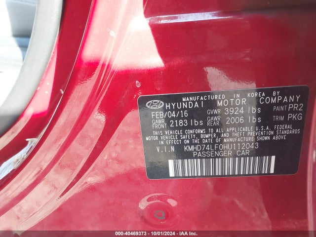 Hyundai ELANTRA SE 2017 KMHD74LF0HU112043 Image 9