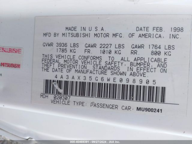 1998 MITSUBISHI ECLIPSE SPYDER 4A3AX35G6WE098905 Photo 8
