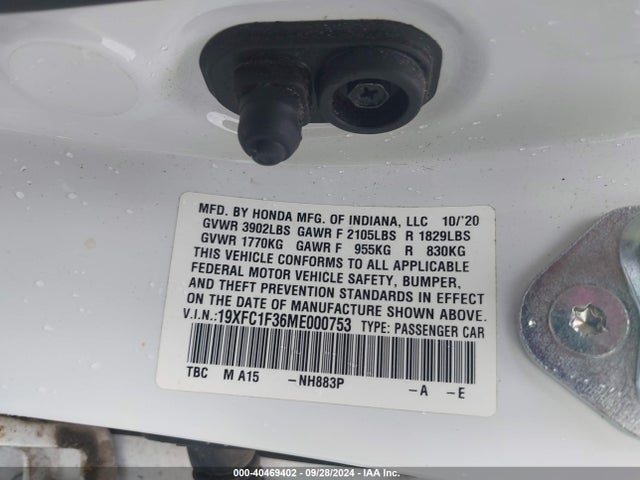 Honda CIVIC EX 2021 19XFC1F36ME000753 Image 9