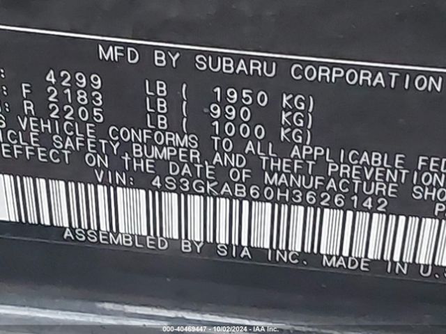 4S3GKAB60H3626142 Subaru Impreza 2.0i Premium