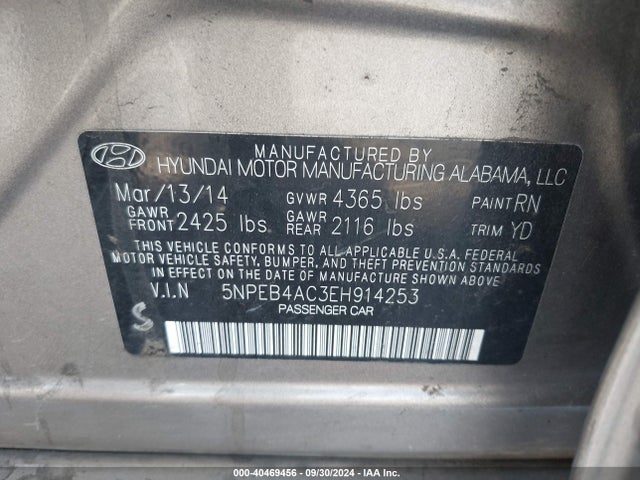 Hyundai SONATA GLS 2014 5NPEB4AC3EH914253 Image 9