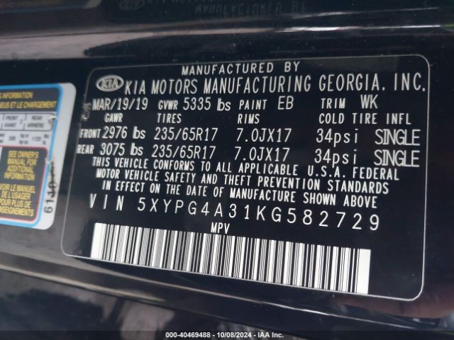 5XYPG4A31KG582729 KIA Sorento 2.4l L