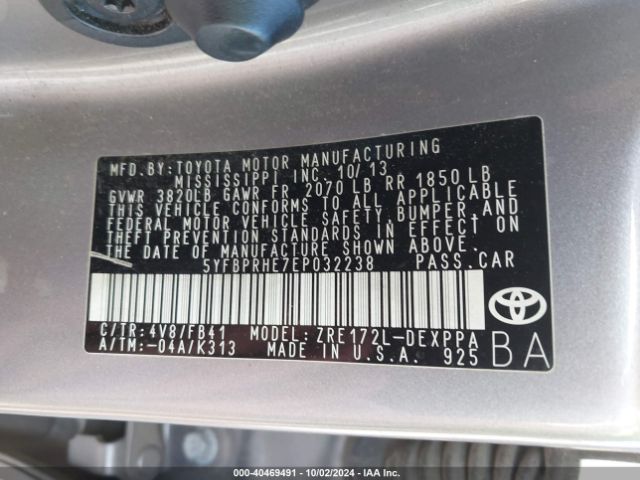 5YFBPRHE7EP032238 Toyota Corolla Le Eco Plus