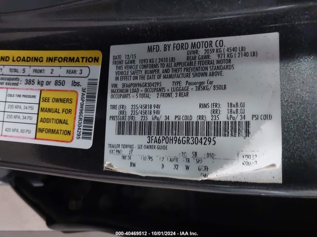 Ford FUSION SE 2016 3FA6P0H96GR304295 Image 9