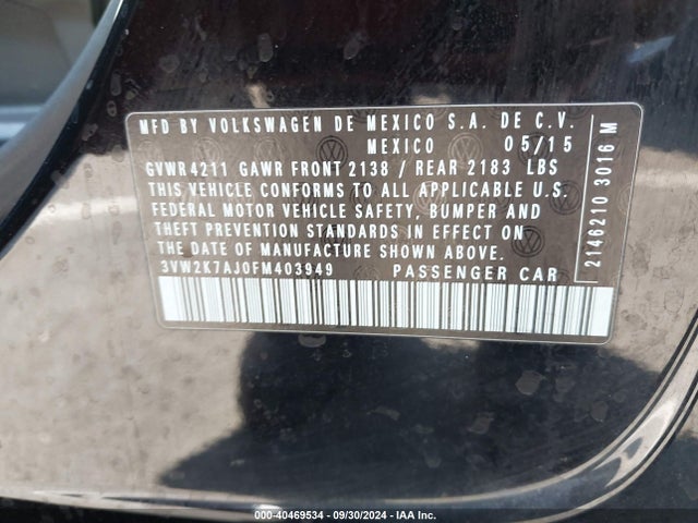 3VW2K7AJ0FM403949 Volkswagen Jetta 2.0l S
