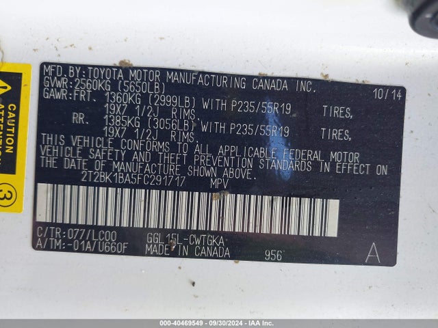 2T2BK1BA5FC291717 Lexus RX 350