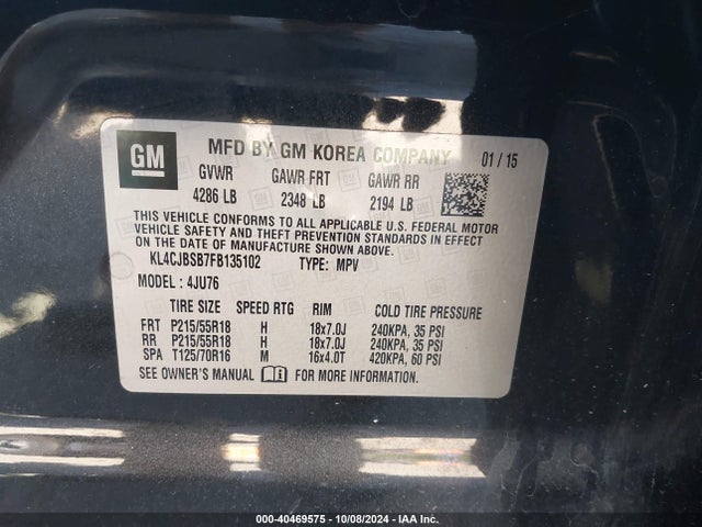 Buick Encore Convenience 2015 KL4CJBSB7FB135102 Image 9