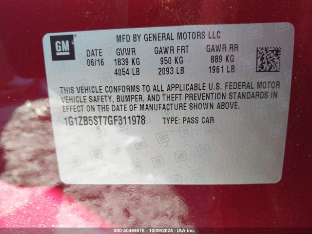 Chevrolet MALIBU LS 2016 1G1ZB5ST7GF311978 Image 8