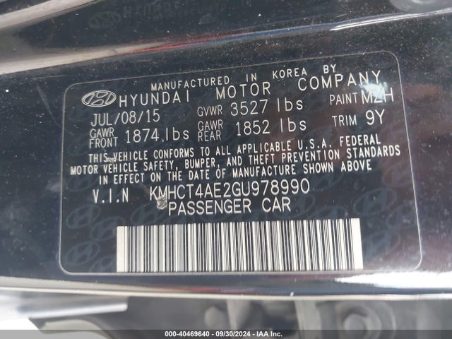 Hyundai ACCENT SE 2016 KMHCT4AE2GU978990 Image 9