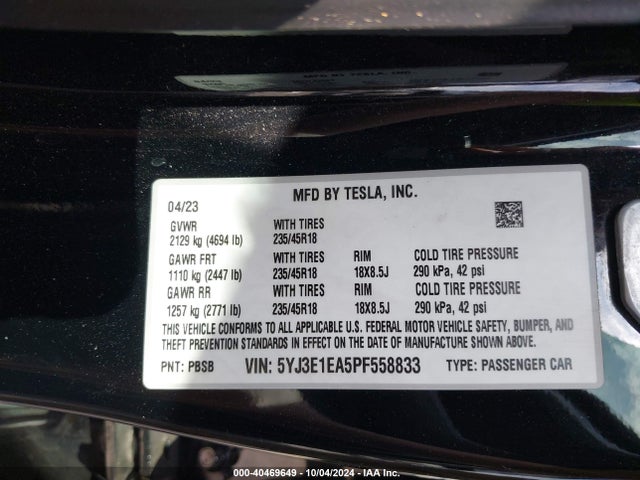 2023 TESLA MODEL 3 5YJ3E1EA5PF558833 Photo 8