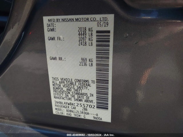 Nissan Altima 2.5 Platinum 2019 1N4BL4FW8KC255702 Image 9