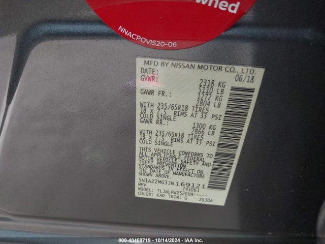 Nissan MURANO S 2018 5N1AZ2MG3JN169121 Image 9
