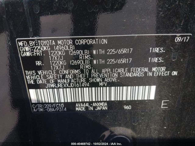JTMRJREVXJD161494 Toyota Rav4 Hybrid Xle
