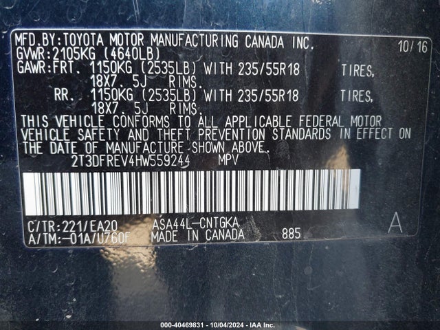 2T3DFREV4HW559244 Toyota Rav4 Platinum
