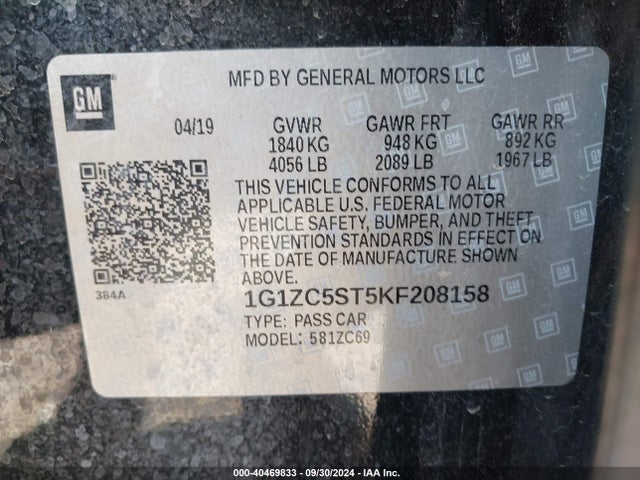 Chevrolet Malibu 1fl 2019 1G1ZC5ST5KF208158 Image 9
