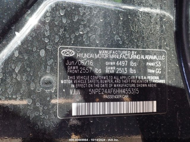 5NPE24AF6HH455315 Hyundai Sonata