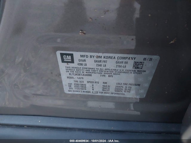 Chevrolet Trax Fwd Ls 2020 KL7CJKSB7LB346900 Image 9
