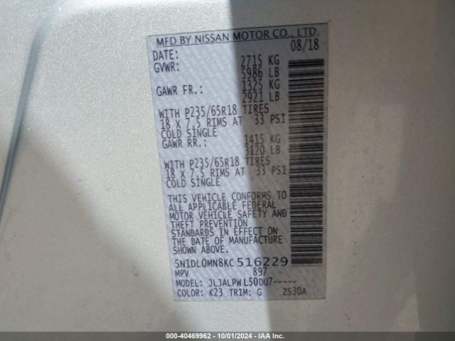 5N1DL0MN8KC516229 Infiniti QX60 PURE