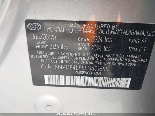 5NPD84LF5LH601655 Hyundai Elantra Value Edition