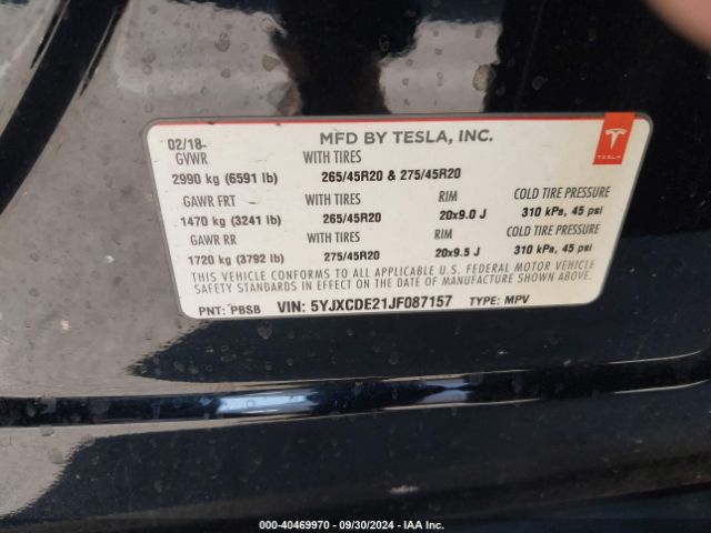 5YJXCDE21JF087157 Tesla Model X 100d/75d/p100d