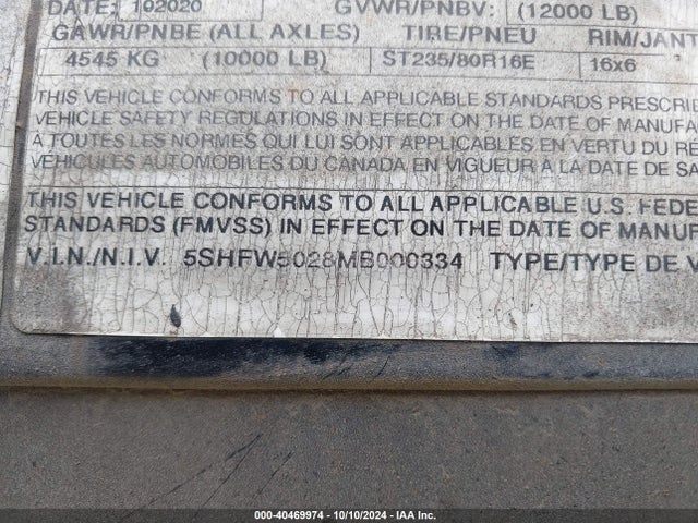 40469974 :رقم المزاد ، 5SHFW5028MB000334 vin ، 2021 Kaufman Trailers Trailer مزاد بيع