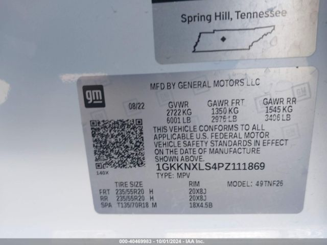 1GKKNXLS4PZ111869 GMC Acadia Awd Denali